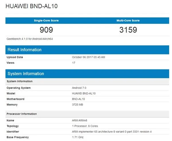 huawei honor 7x geekbench