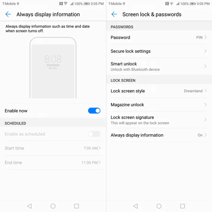 huawei mate 10 pro always on display settings 2