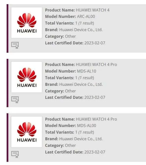 huawei watch 4 certificate