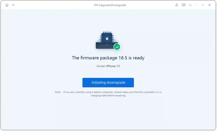 initiate the downgrade after downloading the ios