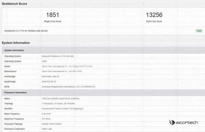intel alder lake 12900hk benchmark