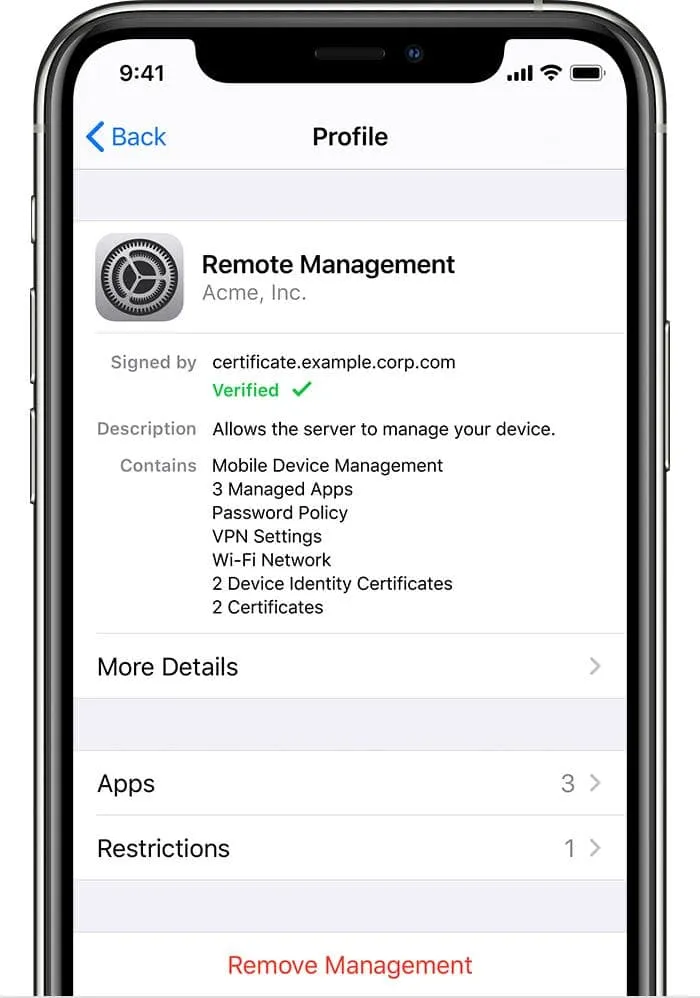 ios13 iphone11 pro settings device management profile