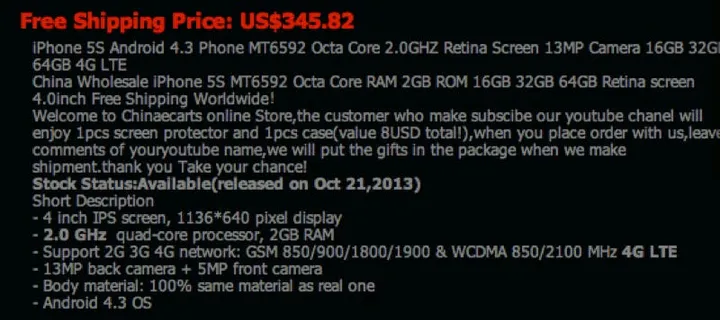iphone 5s clone 8 core