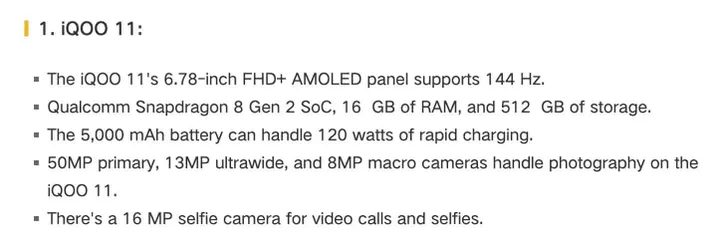 iqoo 11 india specs