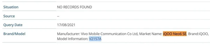 iqoo neo6 se v2157a imei 868954057794322