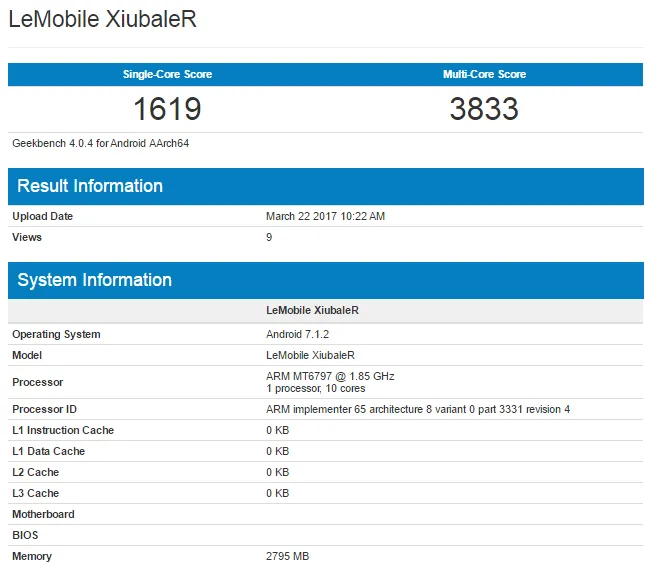 leeco xiubaler geekbench
