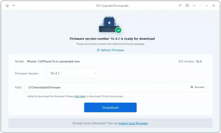 let reiboot download the desired ios version