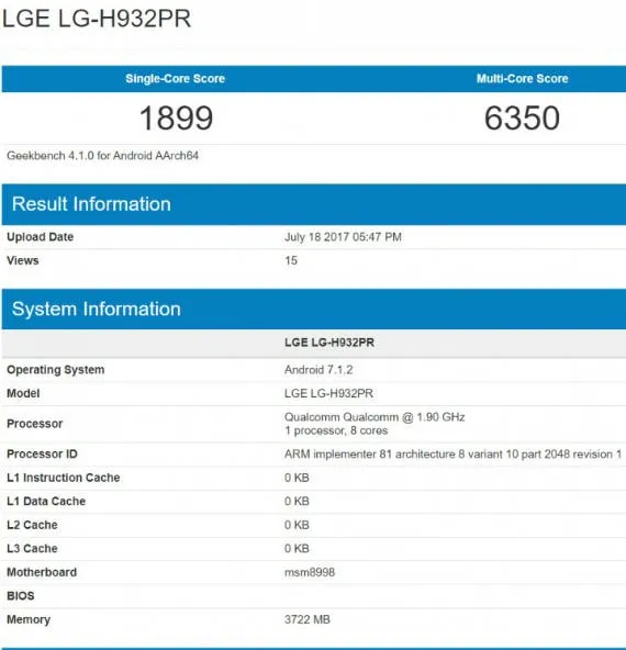 lg v30 geekbench