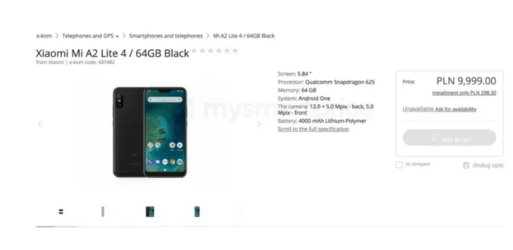 mi a2 lite listing