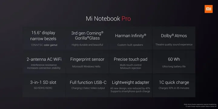 mi notebook pro specs