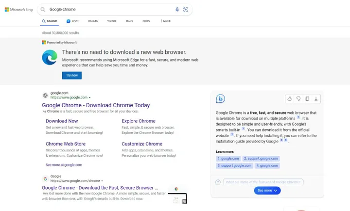 microsfot edge prompt for google chrome search