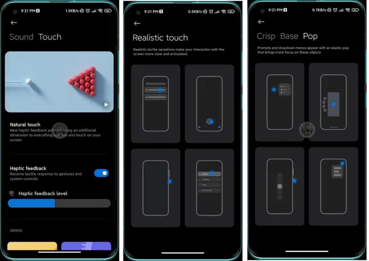 miui 125 haptic feedback system