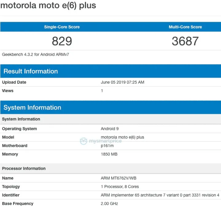 moto e6 plus geekbench