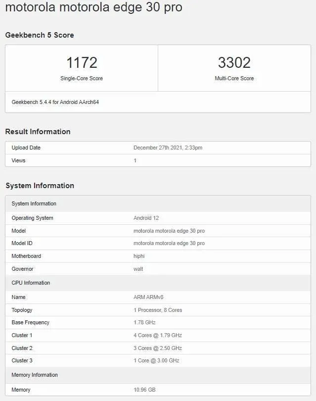 moto edge 30 pro geekbench