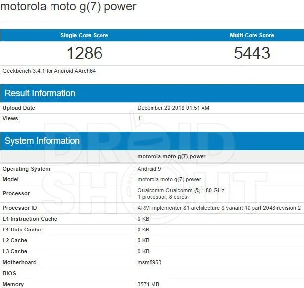 moto g7 power geekbench