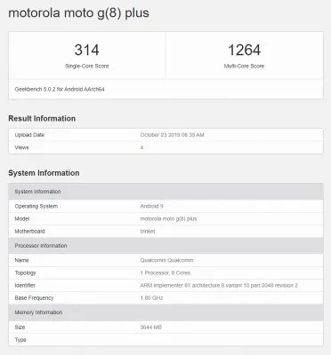 moto g8 plus geekbench