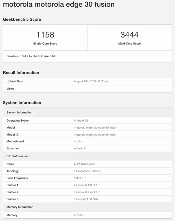 motorola edge 30 fusion geekbench scores