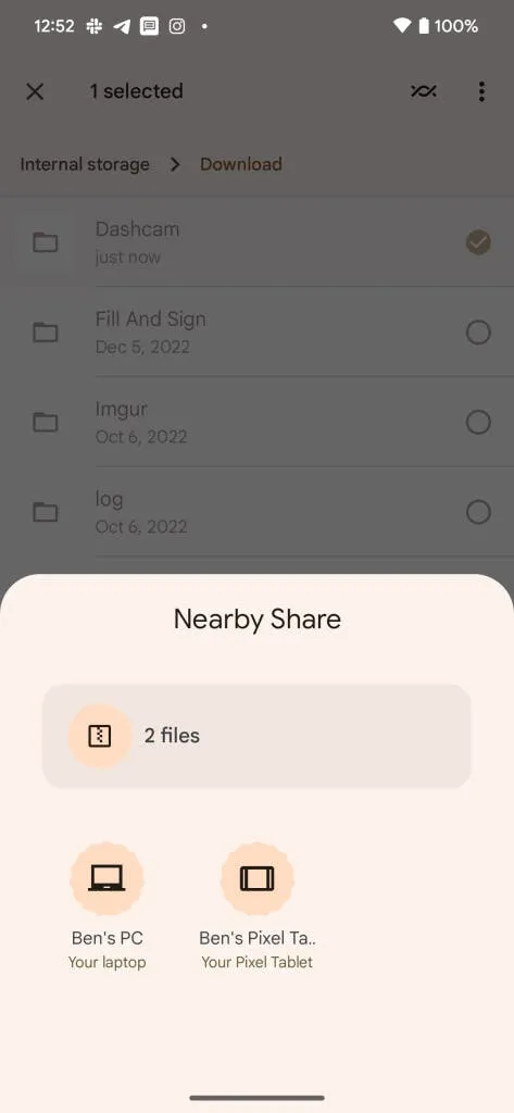 nearby share for folder