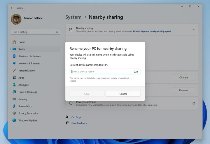 nearby share friendly name