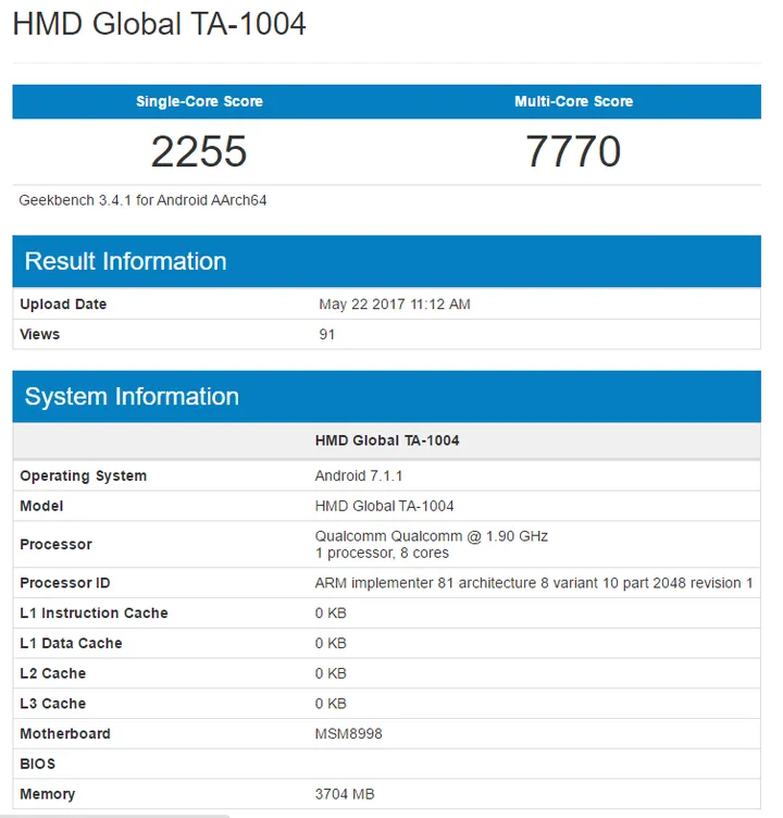 nokia 9 geekbench 1