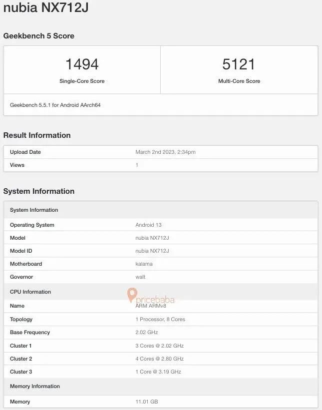 nubia z50 ultra nx712j geekbench