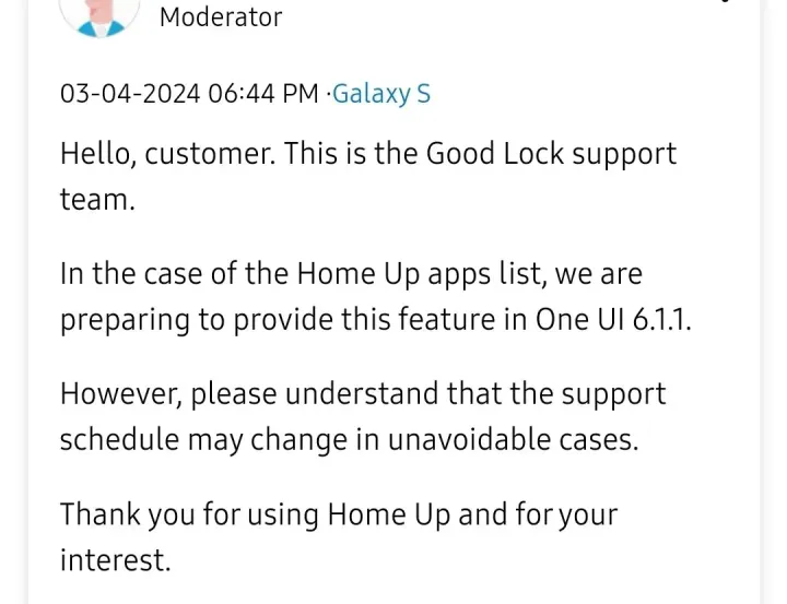 one ui 611 scorrimento verticale menu app