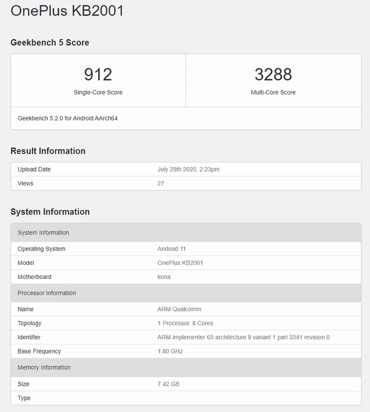oneplus 9t geekbench