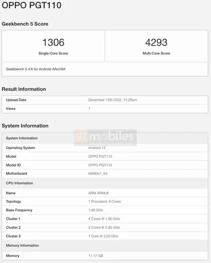 oppo find n2 flip geekbench