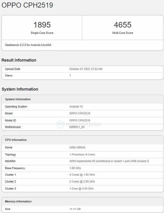 oppo find n3 flip geekbench