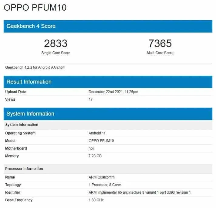 oppo pfum10 geekbench