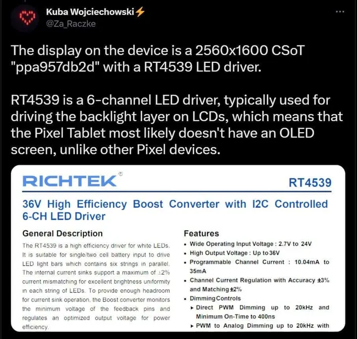 pixel tablet led display