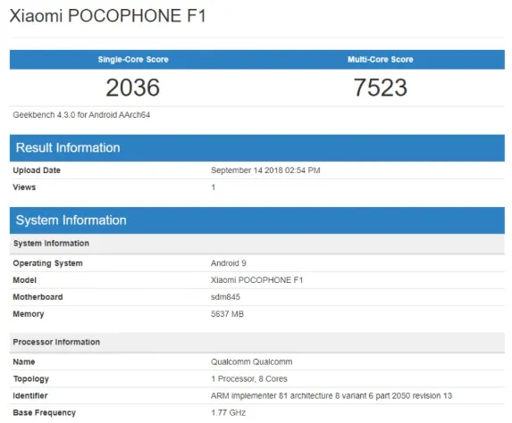 poco f1 geekbench
