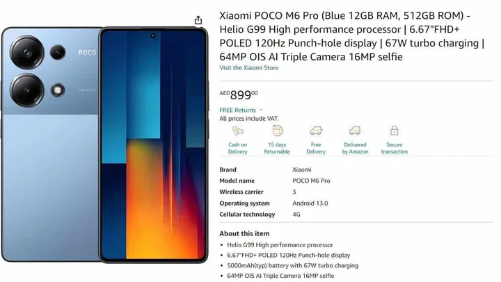 poco m6 pro 4g amazon listing