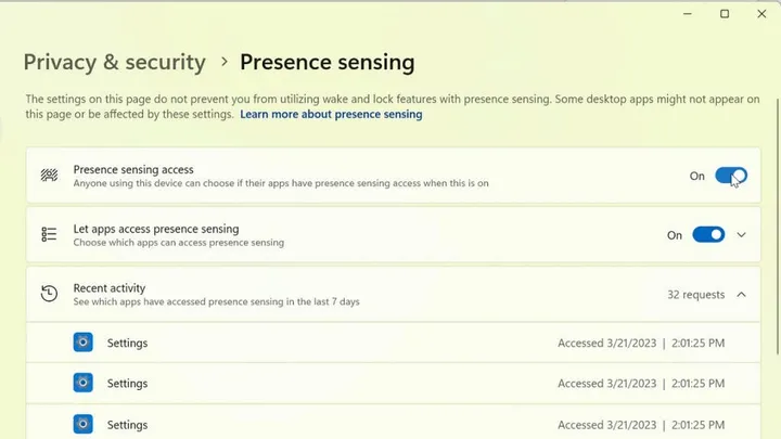presense sensing settings 1280x720 1024x576 1