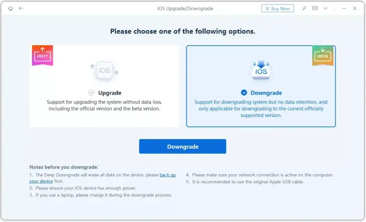 press the downgrade button to downgrade ios 18