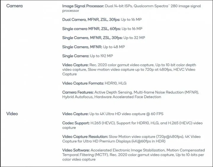 qualcomm snapdragon 845 camera specifications now