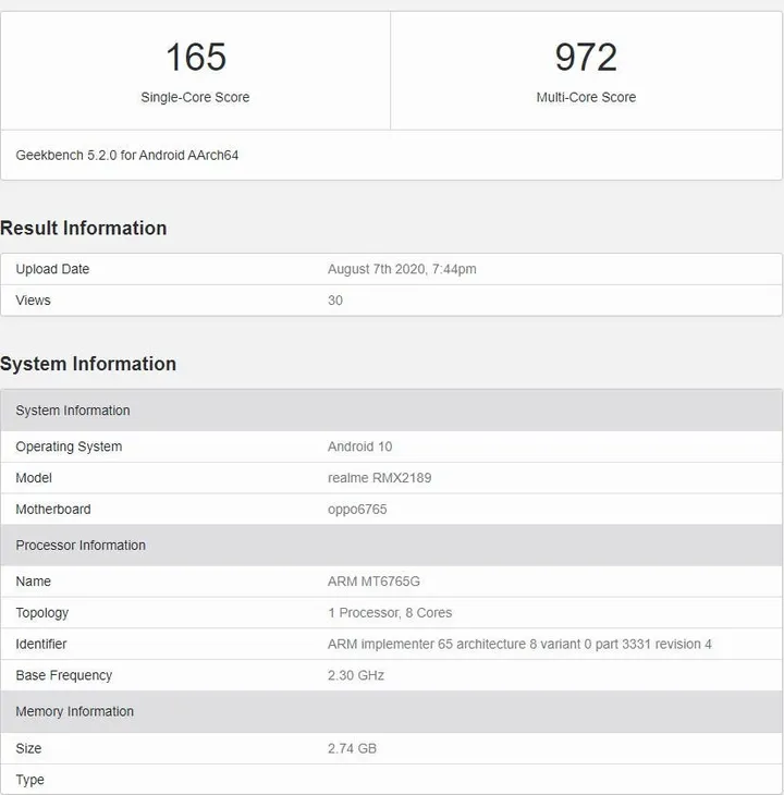 realme c12 geekbench