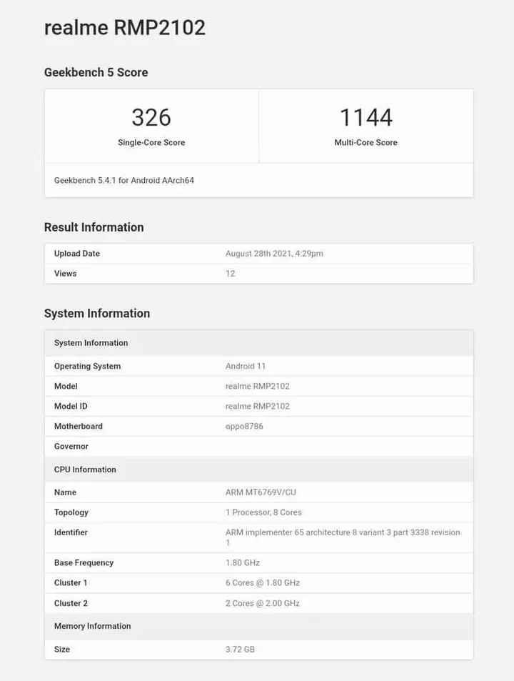 realme pad geekbench listing