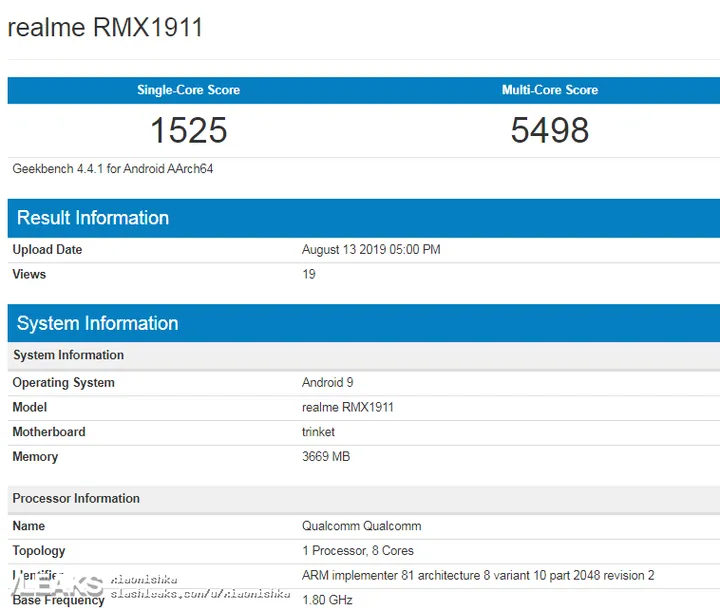 realme rmx1911 realme 5 on geekbench
