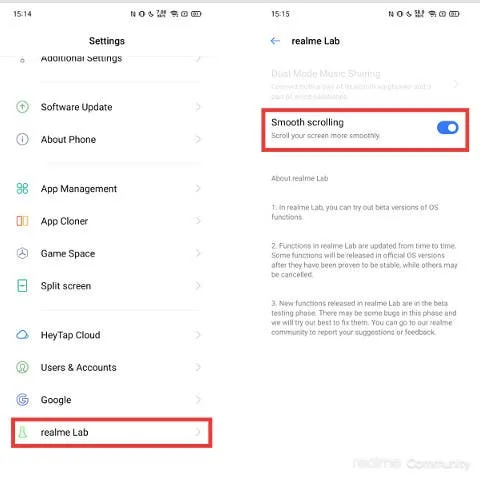 realme smooth scrolling
