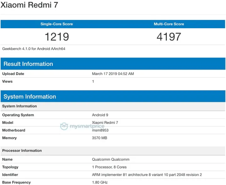 redmi 7 geekbench