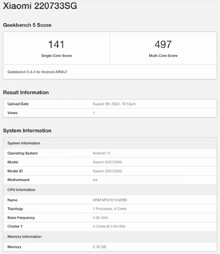 redmi a1 geekbench 5 score
