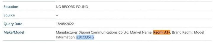 redmi a1 imei database