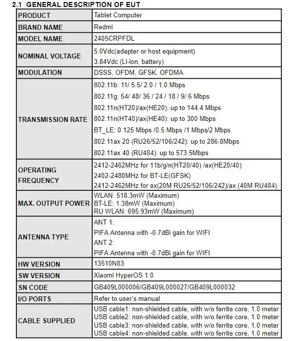 redmi pad pro fcc