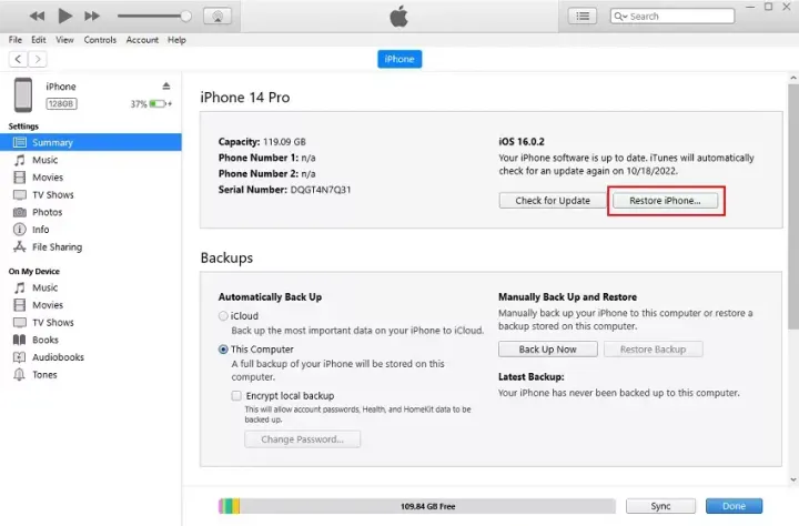restoring backup with itunes