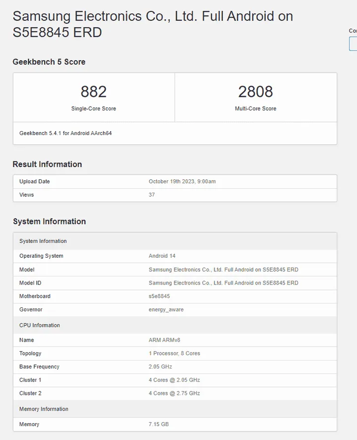 samsung exynos 1480 geekbench 5
