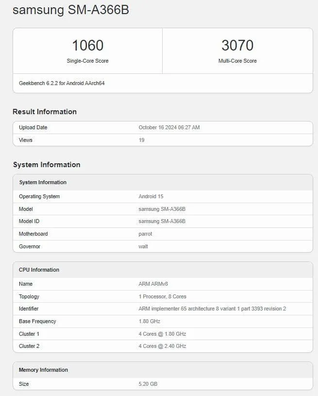 samsung galaxy a36 geekbench scores 1