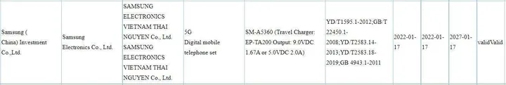 samsung galaxy a53 5g 3c listing