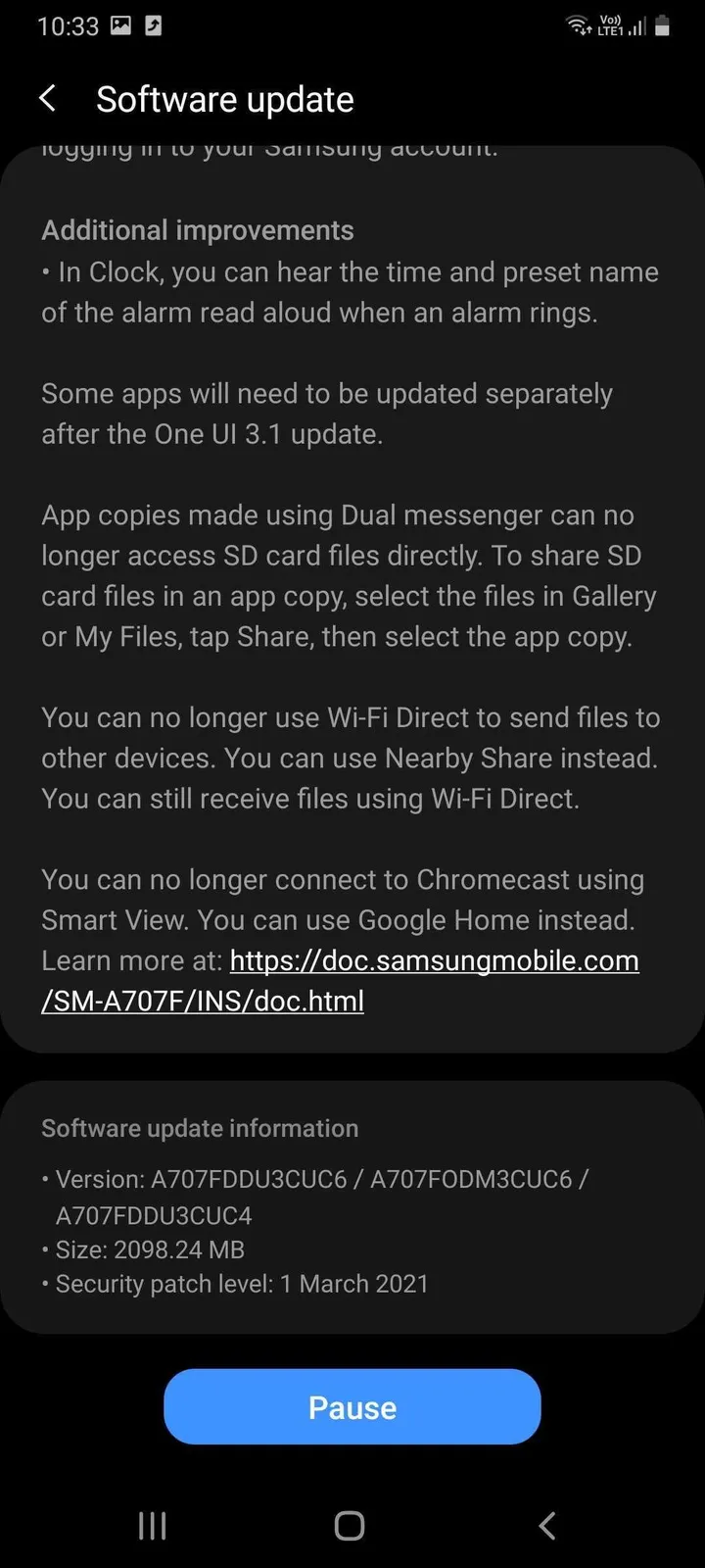 samsung galaxy a70s android 11 one ui 31 update changelog 02