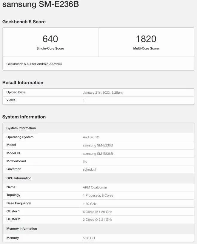 samsung galaxy f23 5g geekbench